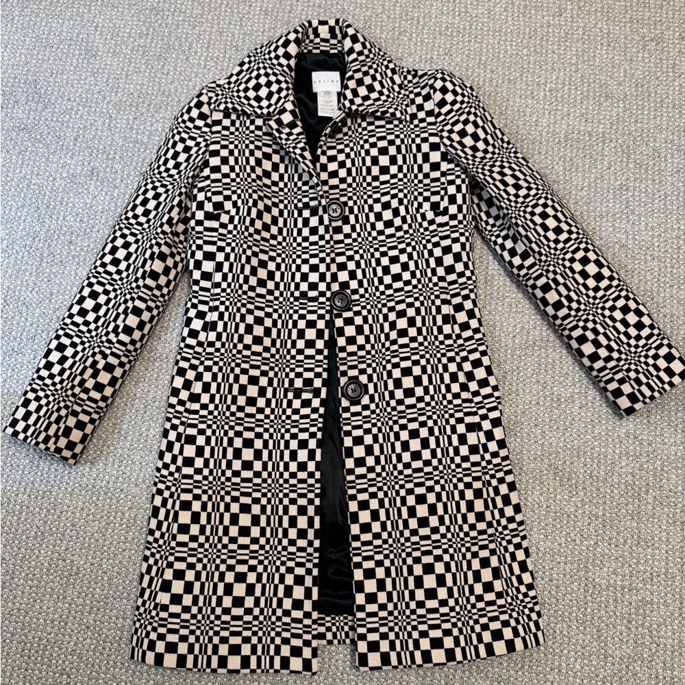 Celine ss14 optical check jacquard wool coat